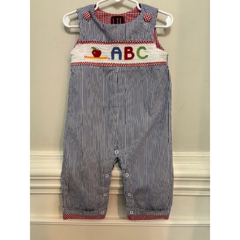 Lil Cactus ABC Smocked Longalls Romper Snap Closure Embroidered 12 - 18 Months
